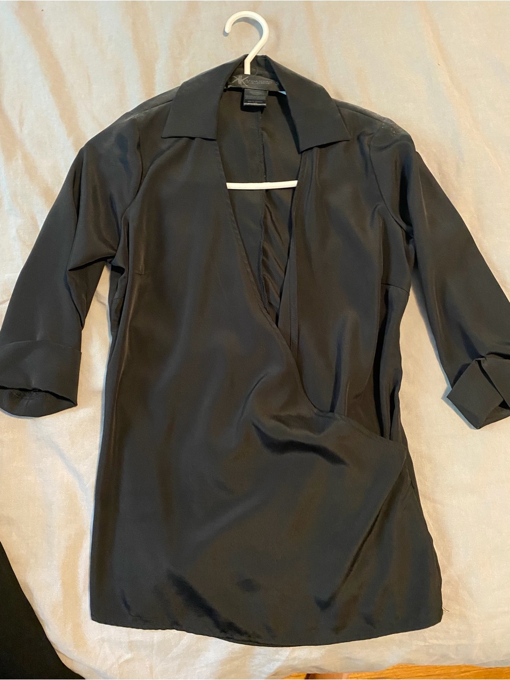 Kardashian Kollection Black Satin Wrap Blouse